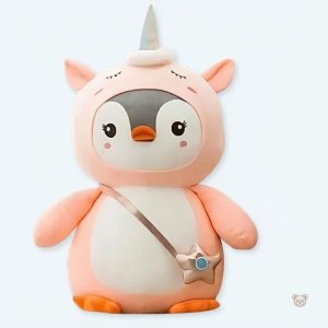 Peluche pingouin licorne rose moelleuse pour enfants