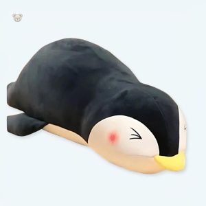Peluche pingouin manchot noir en polaire douce pour cocooning