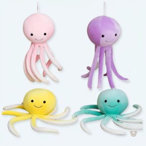 Peluche poulpe jaune douce pour enfants, style marin
