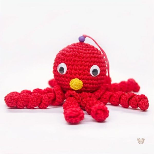 Poulpe rouge en peluche, compagnon doux pour les tout-petits