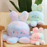 Peluche réversible douce et colorée avec grandes oreilles