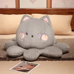 Peluche reversible chat gris