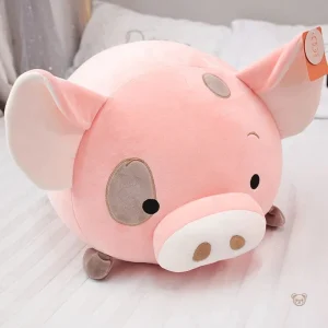 Cochon rose en peluche douce aux taches colorées