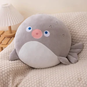 Peluche squishmallow poisson ballon gris, douce et moelleuse