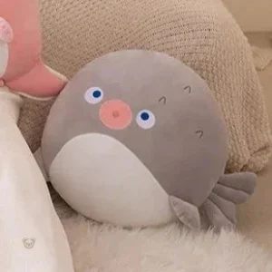 Jouet squishmallow gris, design poisson amusant et ludique