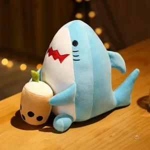 Peluche requin squishmallow avec bubble tea
