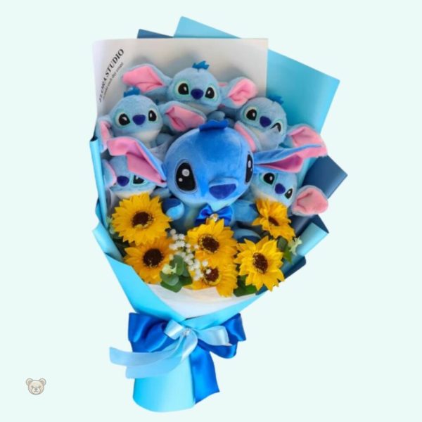Cadeau unique : peluche Stitch au design floral