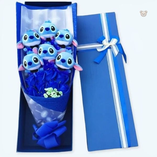 peluche-stitch-gentleman-fleur-romantique-cadeau-doux-1 Peluche Stitch gentleman avec fleur romantique, douce et câline
