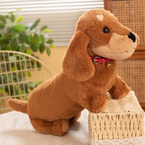 Charming colorful dachshund plush with a red collar