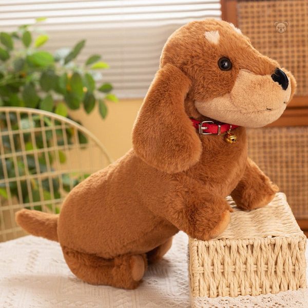 Charming colorful dachshund plush with a red collar