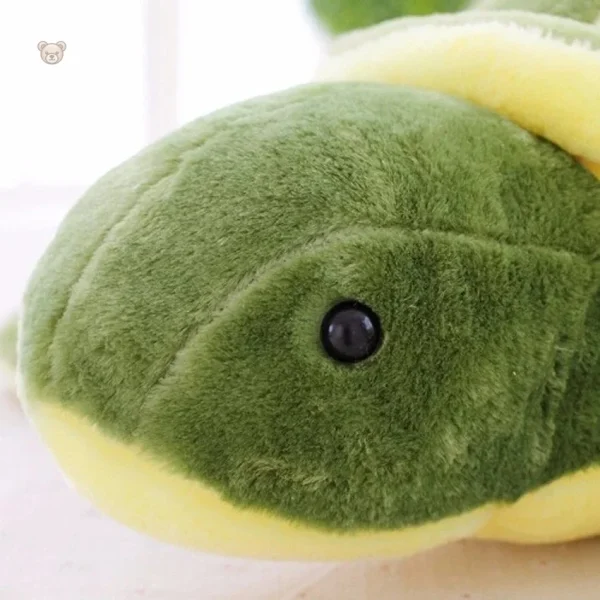 Tortue douce en peluche, couleur verte et jaune