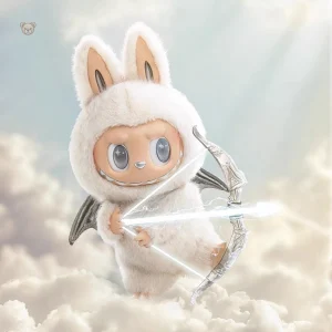 Peluche douce Labubu en forme d'ange, couleur blanche