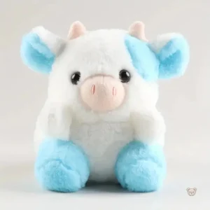 Peluche vache douce bleu et blanche, mignonne et câline