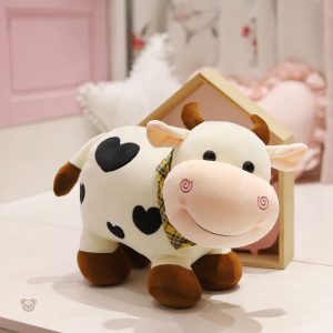 Peluche câlin vache avec motif d'amour pour enfants
