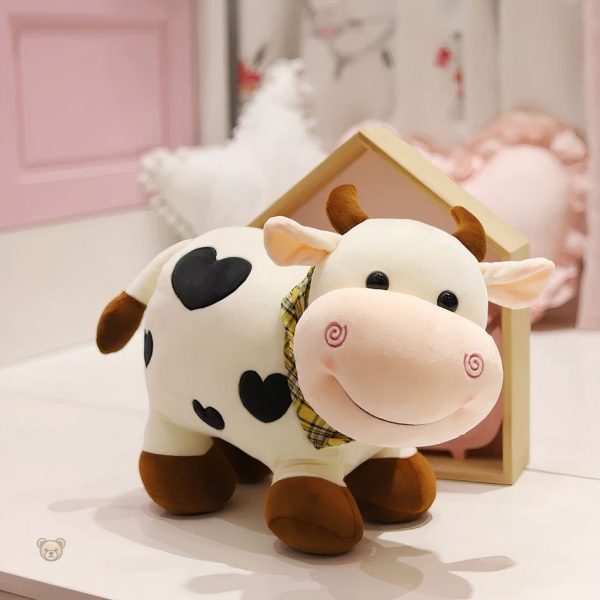 Peluche câlin vache avec motif d'amour pour enfants