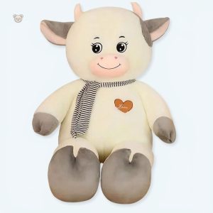 Peluche vache géante douce pour enfant, couleur blanche et grise