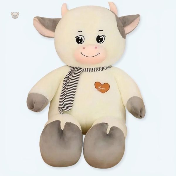 peluche-vache-geante-douce-blanche-grise-enfant-calin-1 Peluche vache géante douce pour enfant, couleur blanche et grise
