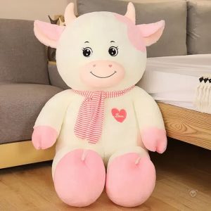 Jouet en peluche doux vache rose et blanche, parfait pour les enfants