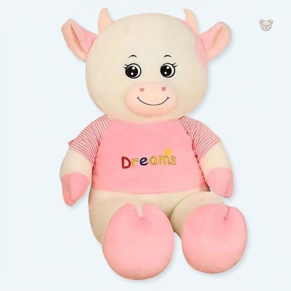 peluche-vache-geante-rose-douce-chambre-enfant-deco-1 Peluche vache rose géante douce pour déco de chambre enfant