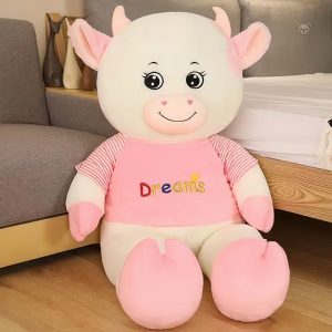 Vache en peluche rose, douce et géante, décoration enfantine