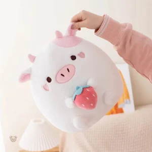 Vache en peluche colorée, rose et blanche, idéale pour les enfants